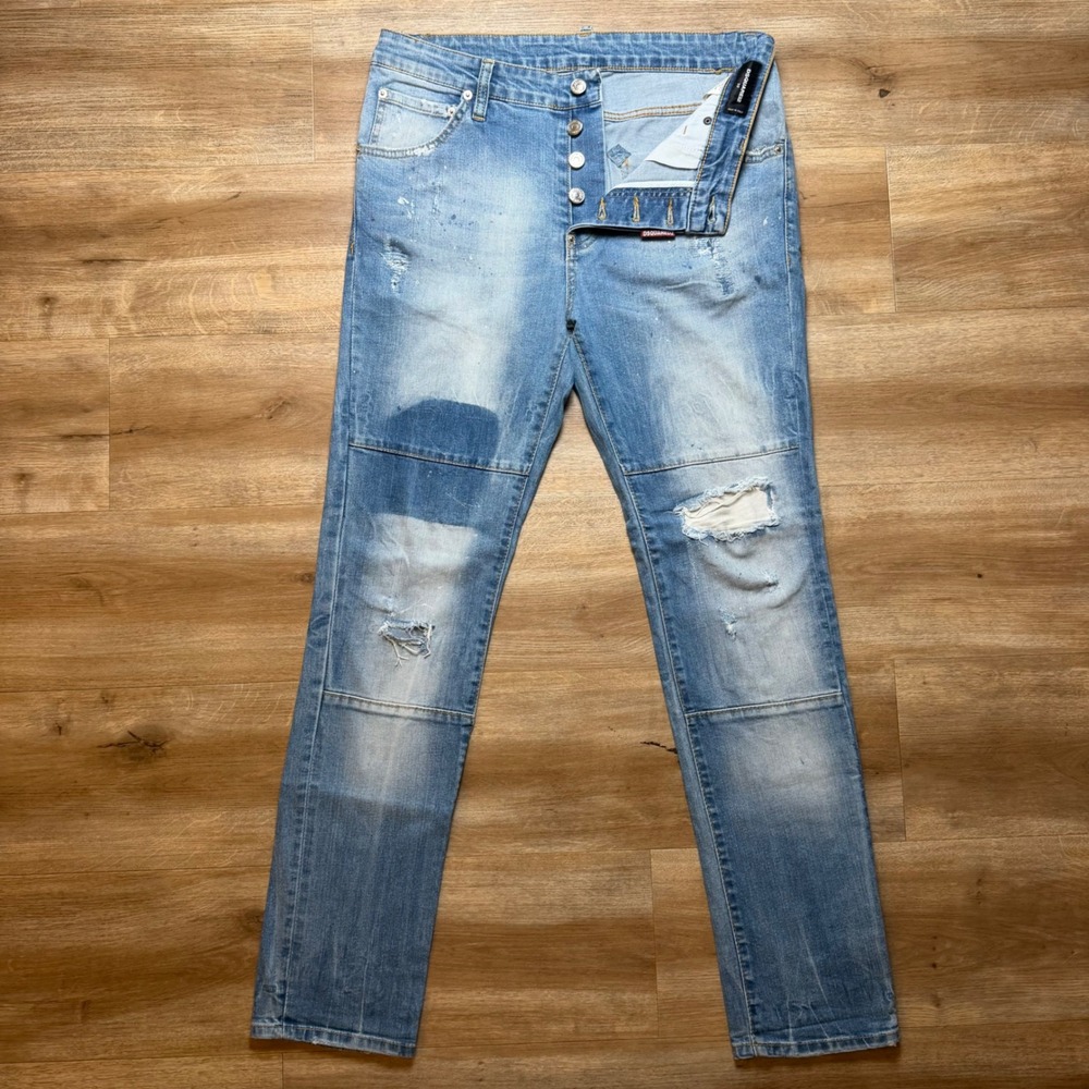 Dsquared2 Cool Guy Jeans Mens 50 Blue Distressed Paint Splatter Made in Italy